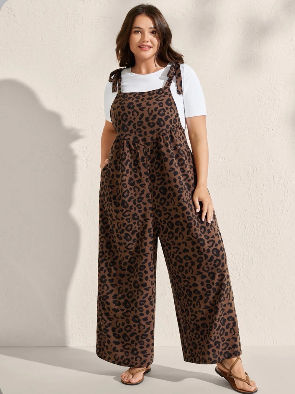 BLOOMCHIC Leopard Print Tie-Shoulder Wide-Leg Jumpsuit - NWT